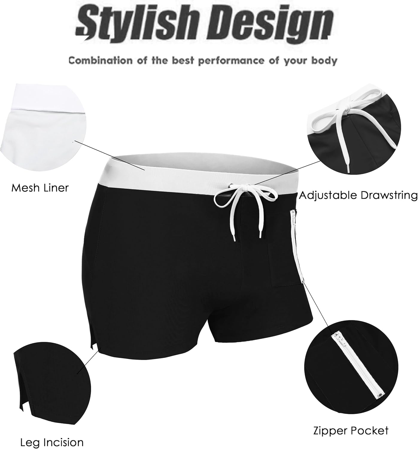 COOFANDY Mens Swim Trunks Swimwear Bathing Suit Swim Brief Square Leg Board Short S-3XL - Image 4