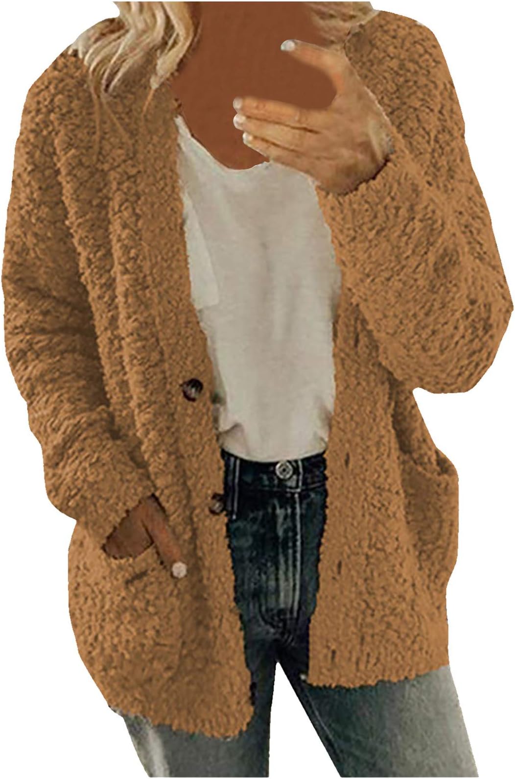 Winter Coats for Women Fleece Jacket Warm Casual Coats with Pockets Long Sleeve Button Down Cardigans Sweaters