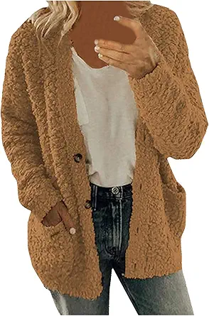 Women's Winter Fleece Coat with Pockets and Button-Down Design
