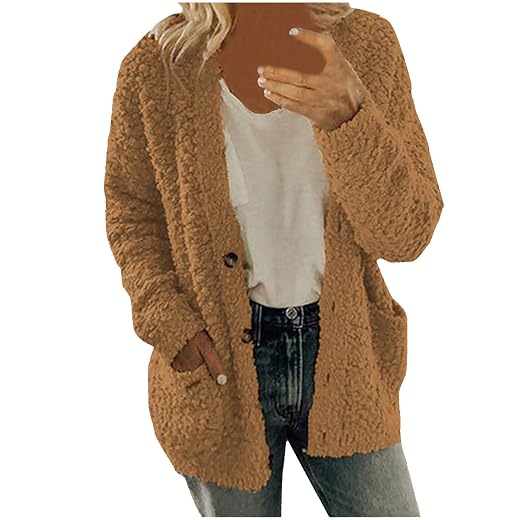 PIFAME Winter Coats for Women Fleece Jacket Warm Casual Coats with Pockets Long Sleeve Button Down Cardigans Sweaters