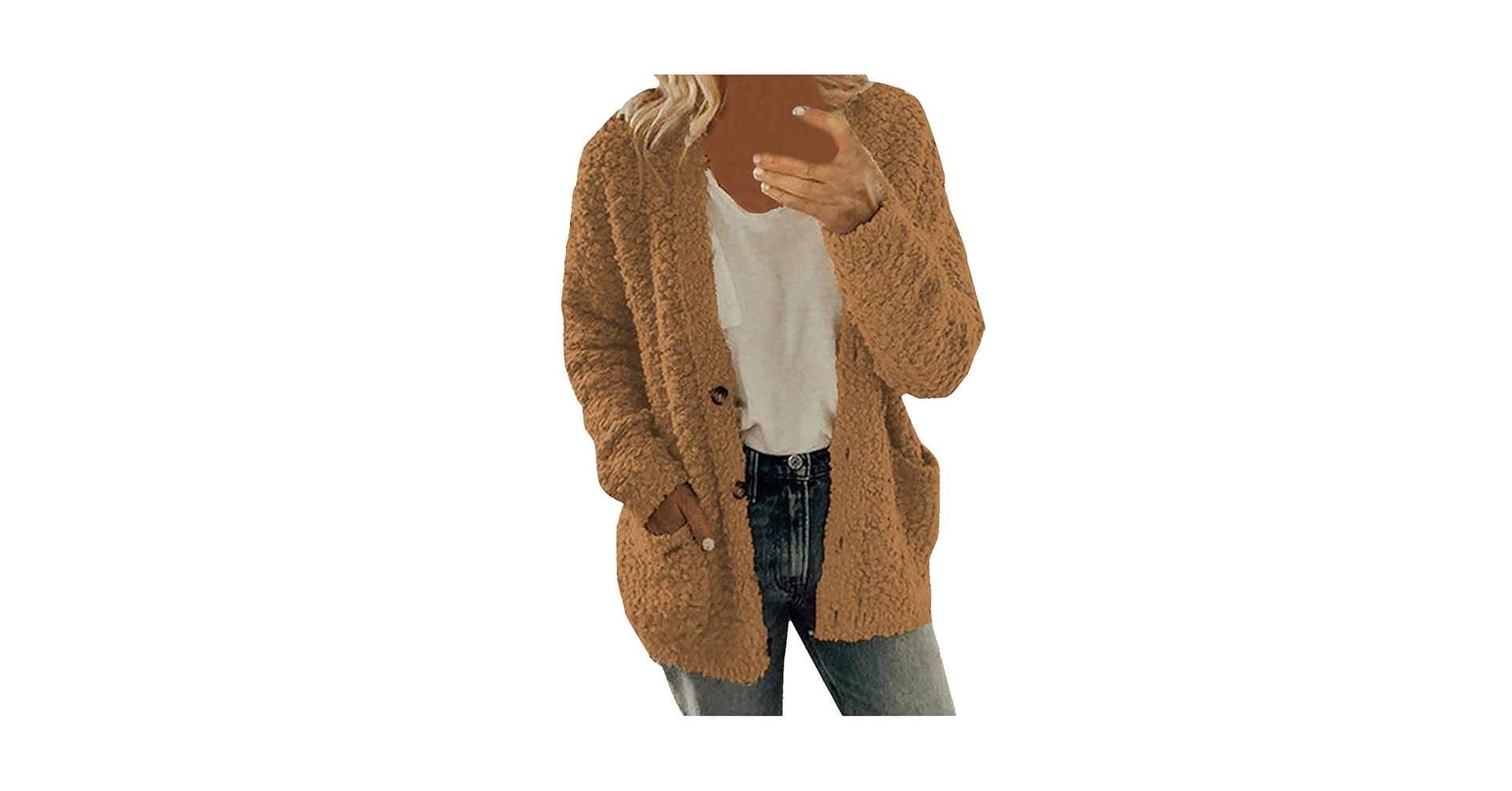 Women's Fuzzy Popcorn Button Down Long Sleeve Cardigan Knit