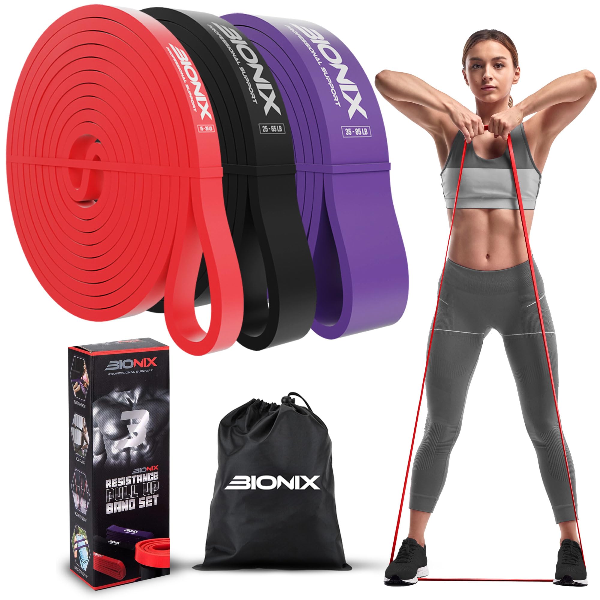 Bionix Resistance Bands- Pull Up Assistance Bands Set for Calisthenics, Muscle Toning, Yoga, Strength Training, Powerlifting Equipment - Stretch Bands for Exercise- Gym Fitness Bands for Men and Women