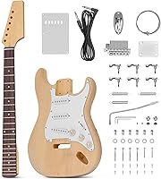 Vista 1 de Pyle Kit de guitarra eléctrica sin terminar, construye el instrumento, cuello de arce con un diapasón de madera técnica con traste, cuerpo de tilo