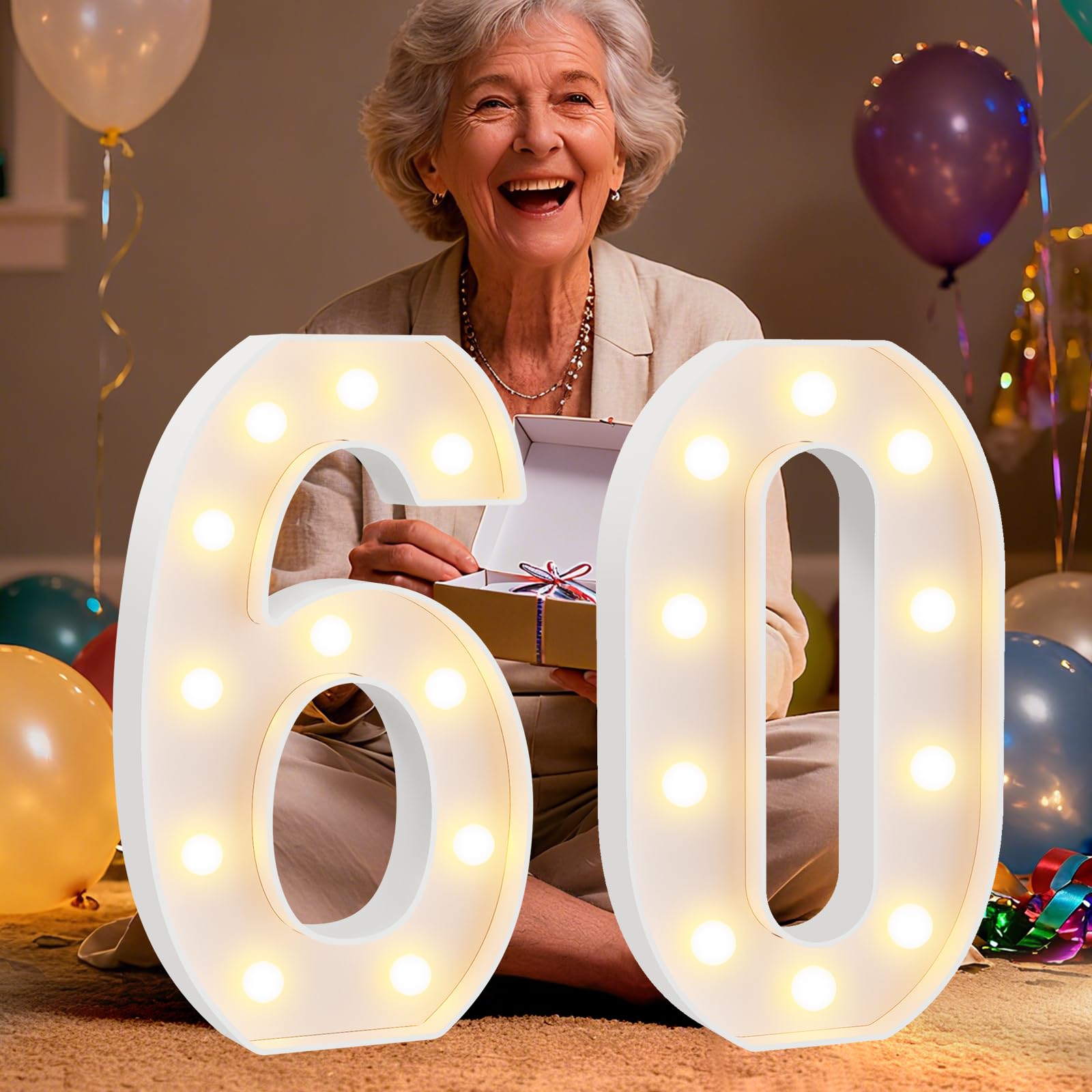 60th Birthday Decorations for Women Men, Large 12.6 in Tall Light Up Numbers for Party Decorations Table Decor, Big Marquee Numbers 60th Birthday Gift for Women Men Wedding Anniversary Decor