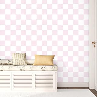 Pink and White Peel and Stick Checkered Wallpaper for Bedroom