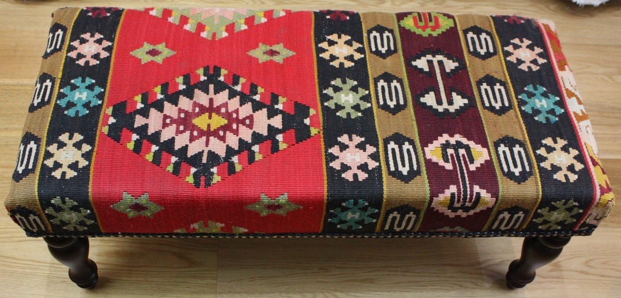 Beautiful Decorative Antique Turkish Bench Kilim Stool - Size: 91 X 40 cm Code R6997