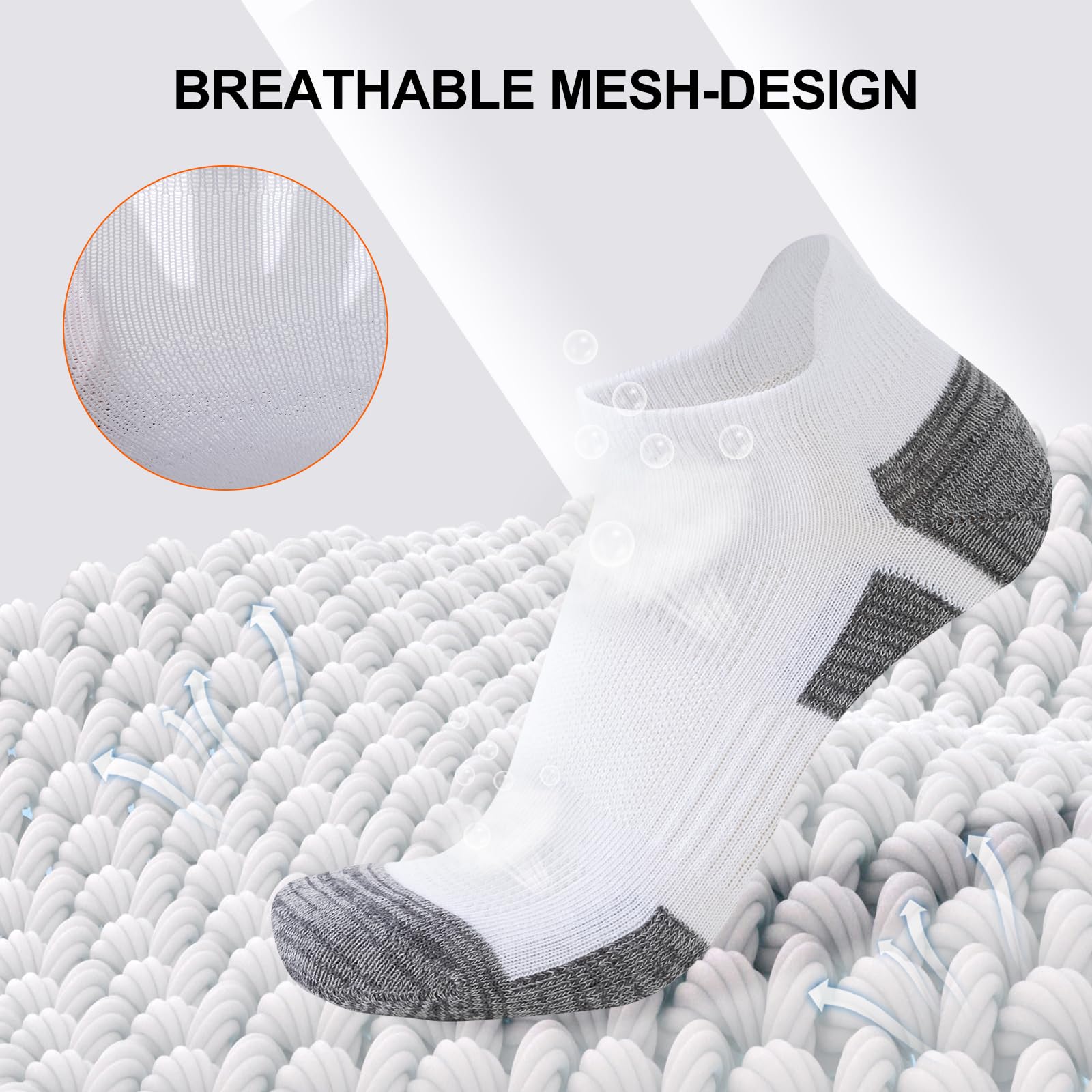 SockWaddles Trainer Socks for Men, 6 Pairs Cushioned Cotton Ankle Socks with Arch Support for Running, Walking, Hiking, Cycling, Breathable Anti-Blister - 3