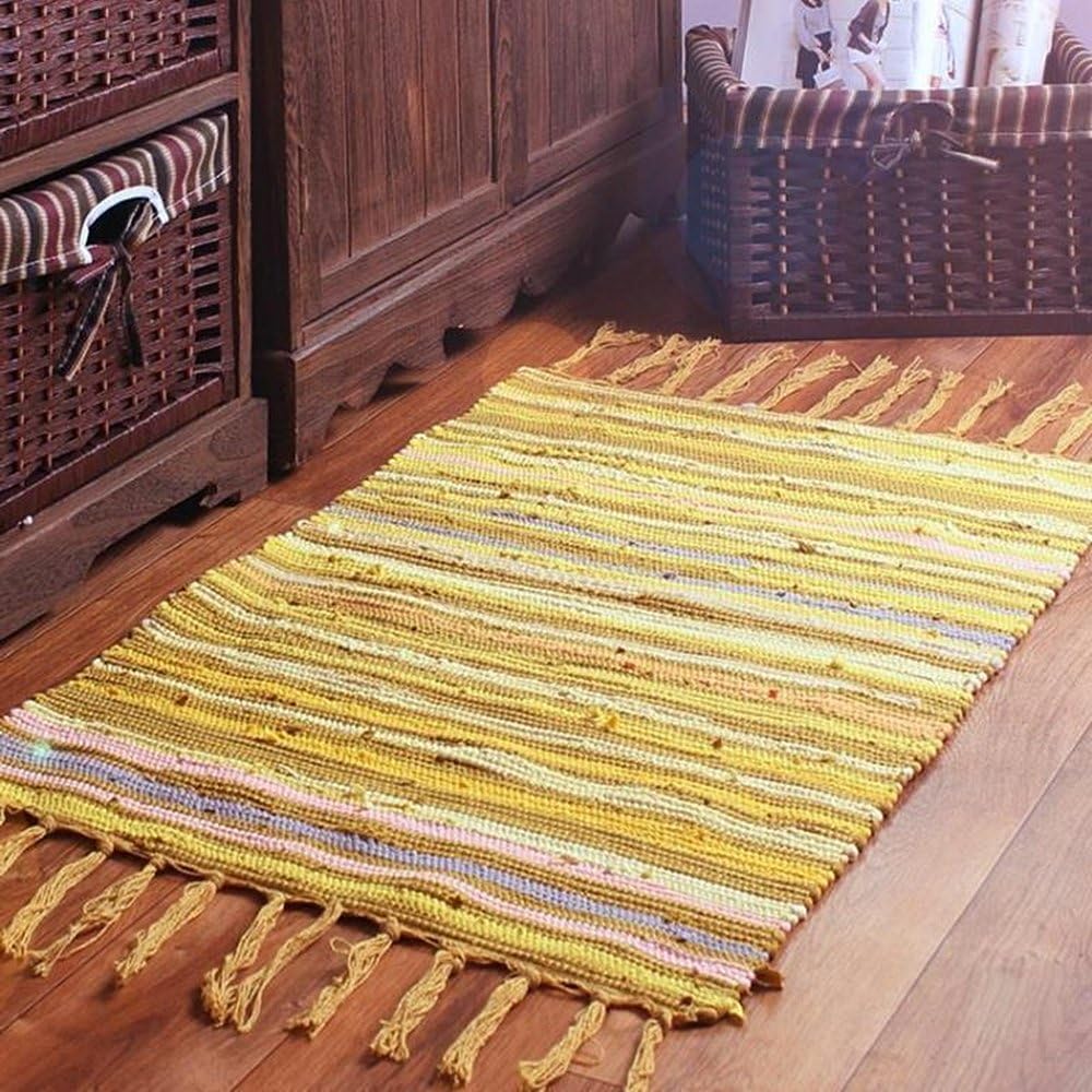 Amazon.com: UKELER Home Decor Yellow Striped Rag Rug for Kitchen ...