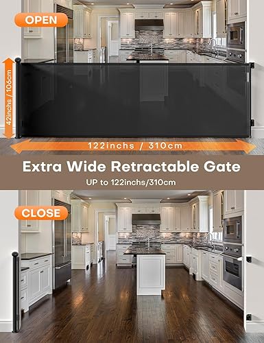 Miniatura 3 de MOMSSY Puerta de malla para perro, puerta portátil de malla para mascotas de 43 x 28 pulgadas, puerta mágica de malla para bebés para escaleras,