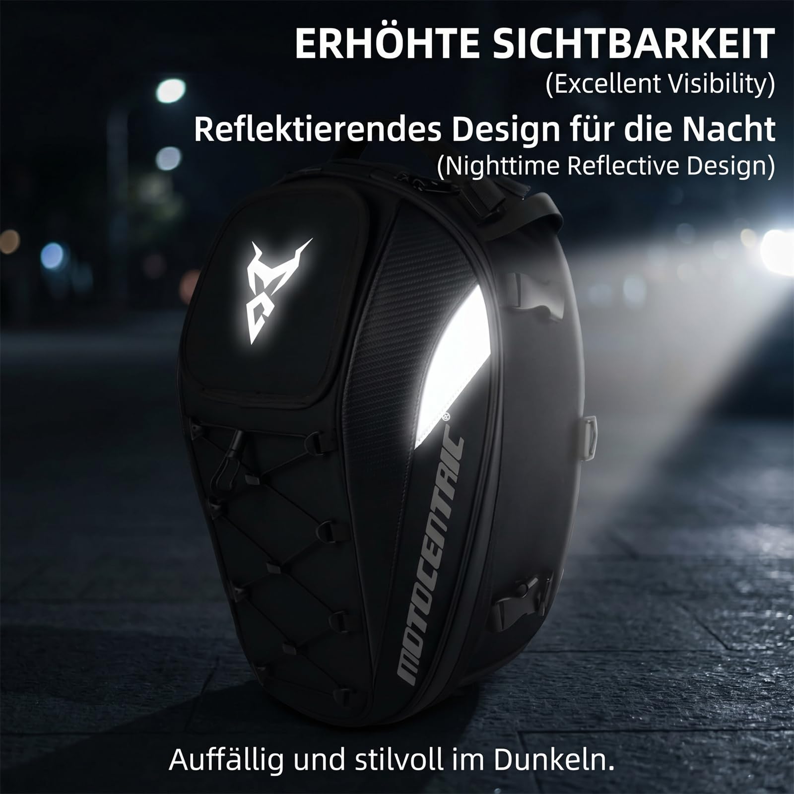 MOTOCENTRIC Motorrad Hecktasche Erweiterbar 25L-38L, Motorradrucksack mit Regenhaube, Wasserdichte Soziustasche Carbon-Optik für Touren & Alltag