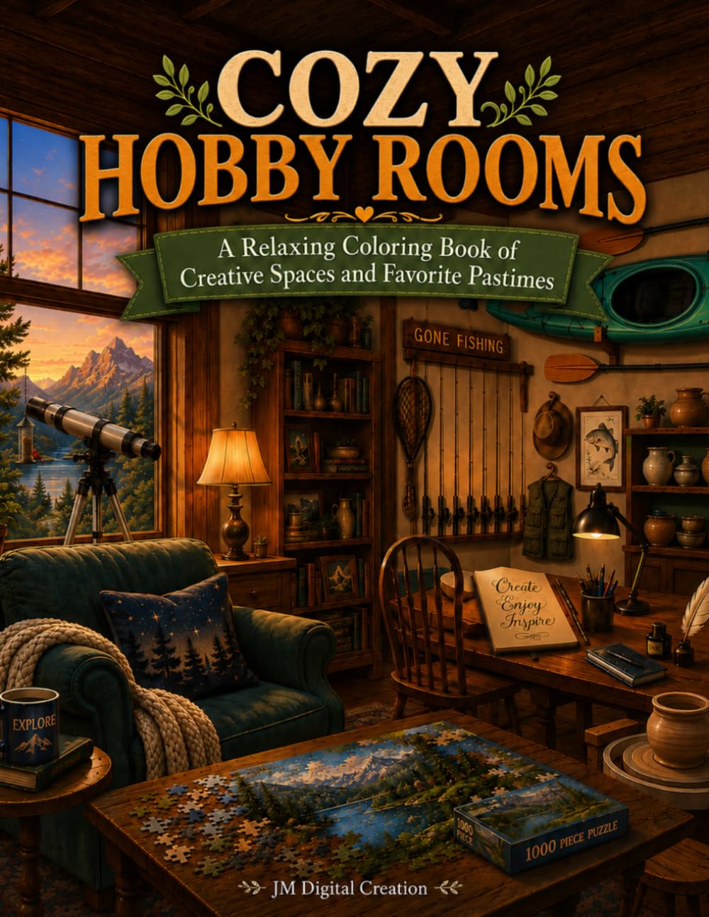 COZY HOBBY ROOMS: A Relaxing Coloring Book of Creative Spaces and Favorite Pastimes