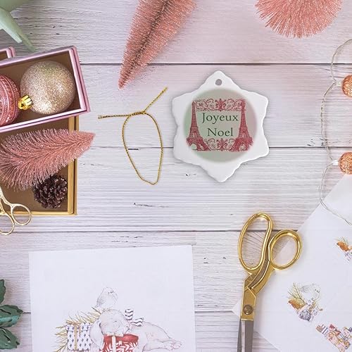 Vista 6 de 3dRose ORN_152141_1 Joyeux Noel Eiffel Towers - Adorno de copo de nieve de porcelana francesa de Feliz Navidad, 3 pulgadas