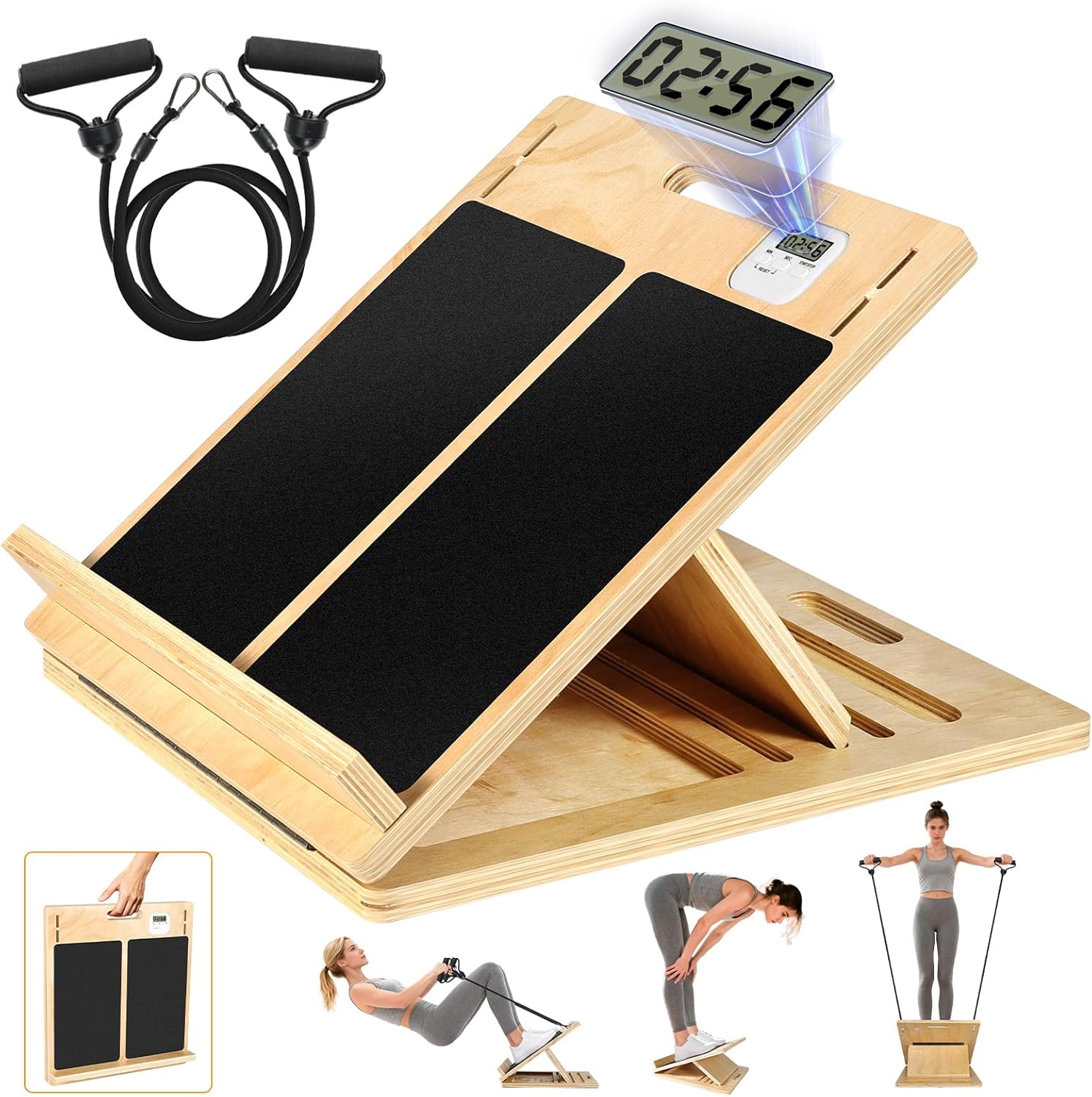 15.7x20 Inches Anti-Slip Slant Boards for Exercise, Adjustable Wooden Slant Board for Calf Stretching with Stretch Strap, for Leg, Knees, Heel, Ankle,Stretching, Plantar Fasciitis (220 LBS Capacity)