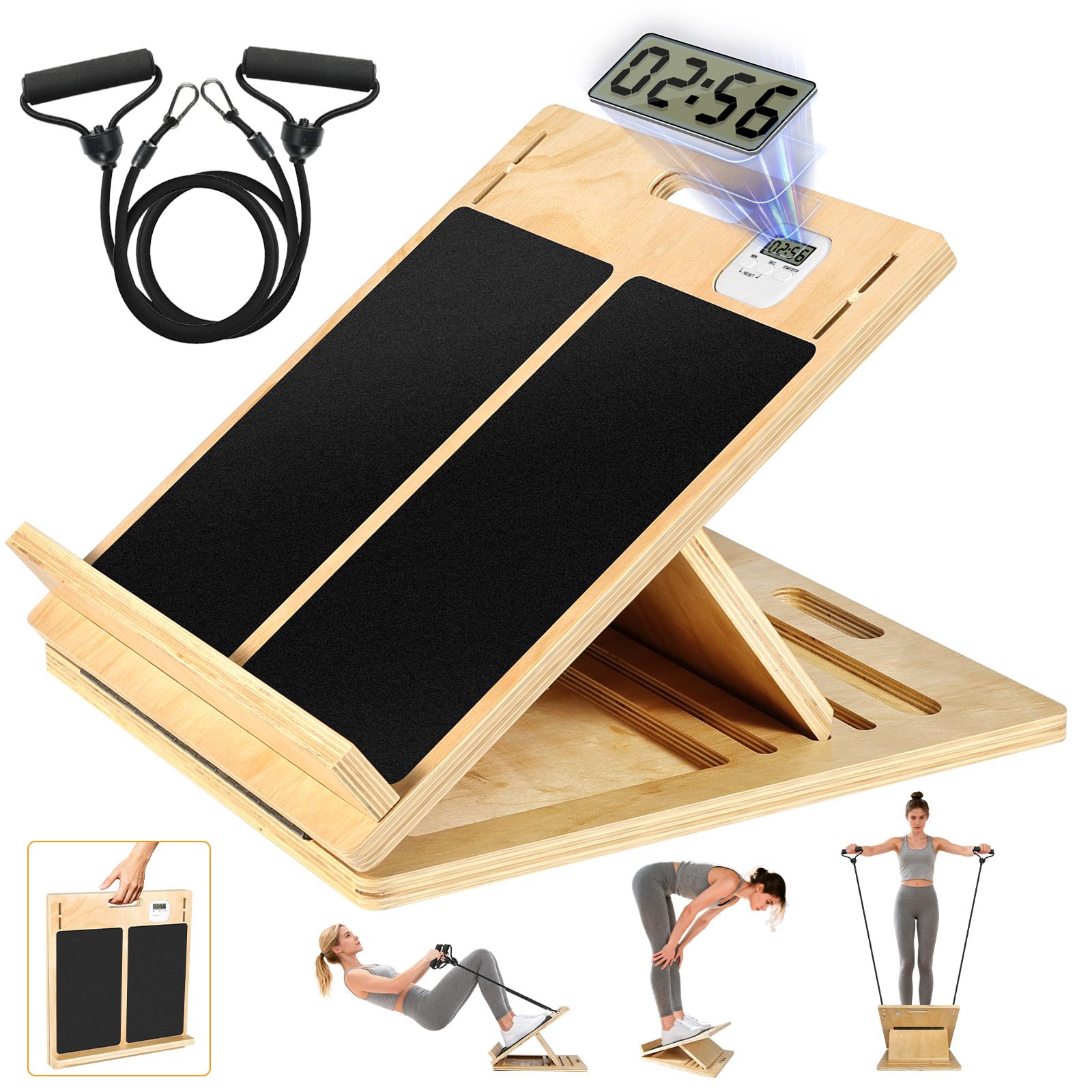 Photo 1 of 15.7x20 Inches Anti-Slip Slant Boards for Exercise, Adjustable Wooden Slant Board for Calf Stretching with Stretch Strap, for Leg, Knees, Heel, Ankle,Stretching, Plantar Fasciitis (220 LBS Capacity)