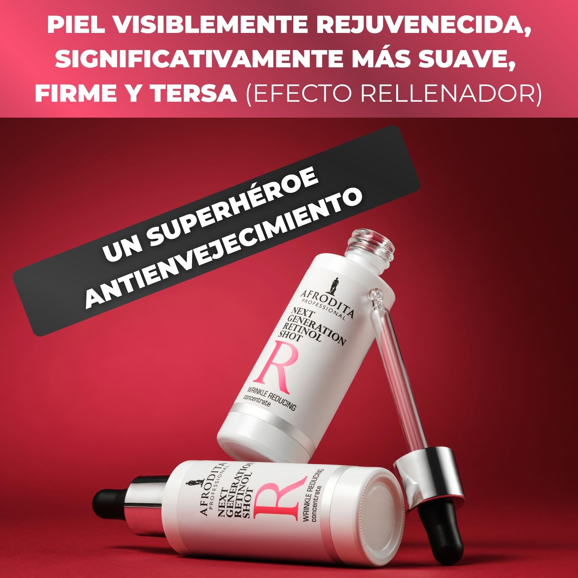 Afrodita Professional Next Generation Retinol Shot Serum Facial 0,1% HPR Retinoid Anti-Arrugas Sérum contra líneas Poros y manchas pigmentadas con Ceramidas Beta-glucano Escualano sin perfume 30 ml