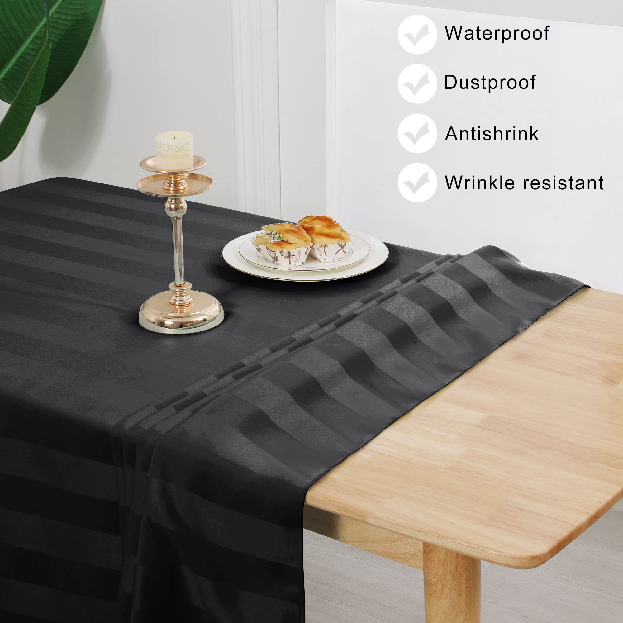 JIUZHEN Mantel de Mesa Impermeable Antimanchas con Efecto Loto, Mantel Negro a Rayas para Exterior y Jardín, Lavable, Tamaño Rectangular 140 x 280 cm