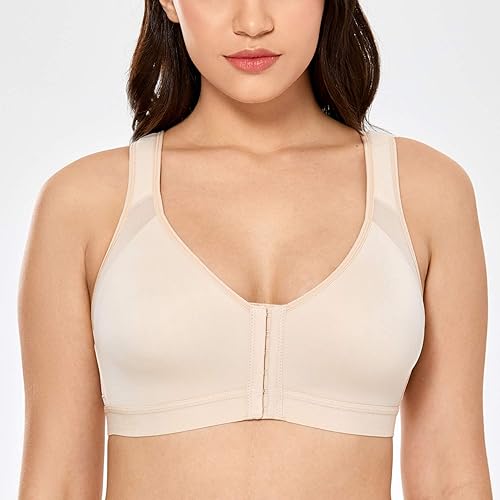 Miniatura 3 de DELIMIRA - Brasier para mujer con cierre frontal, cobertura total, soporte de espalda, corrector de postura, sin aro