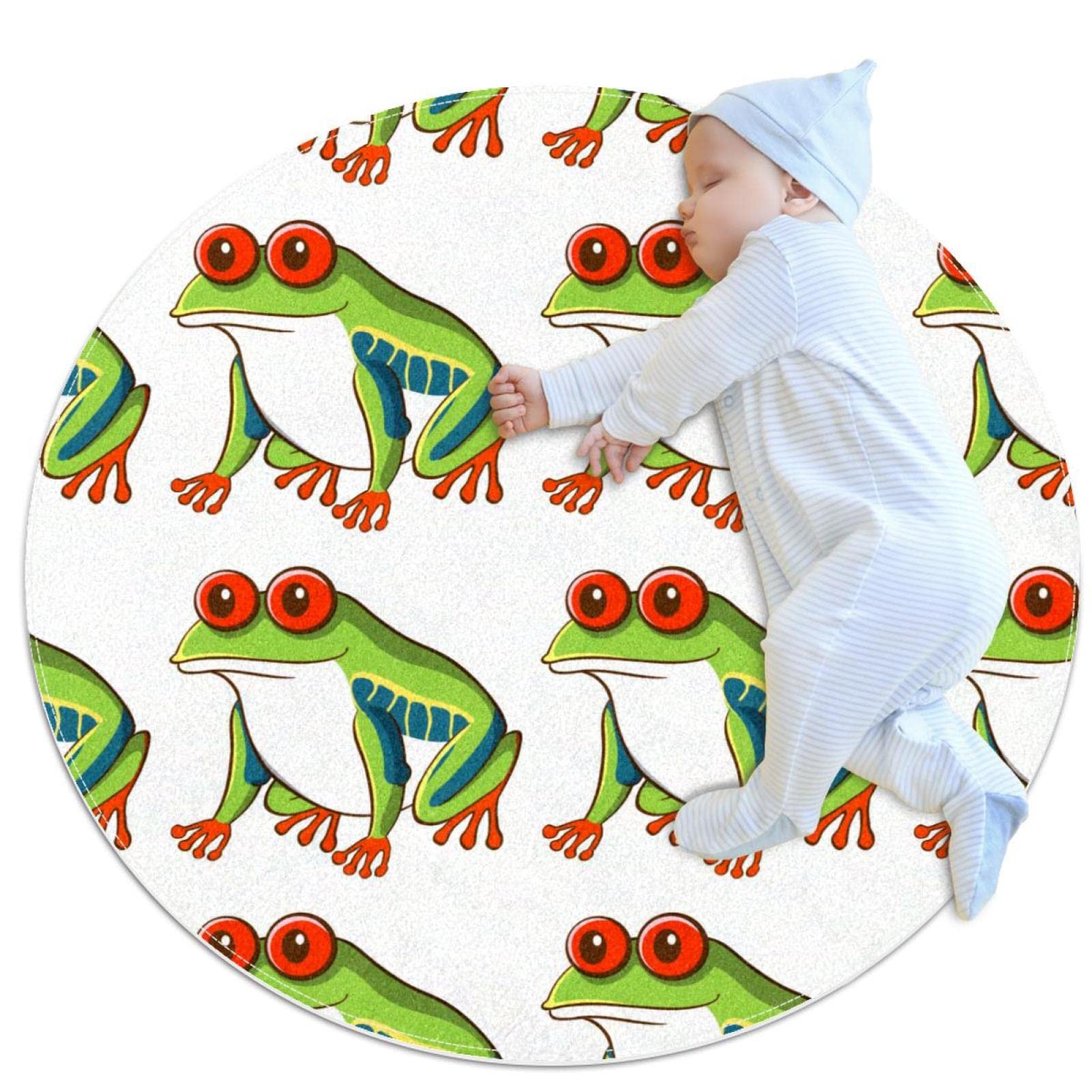 Tapis enfant grenouille verte rond 100cm pour protéger le sol du salon