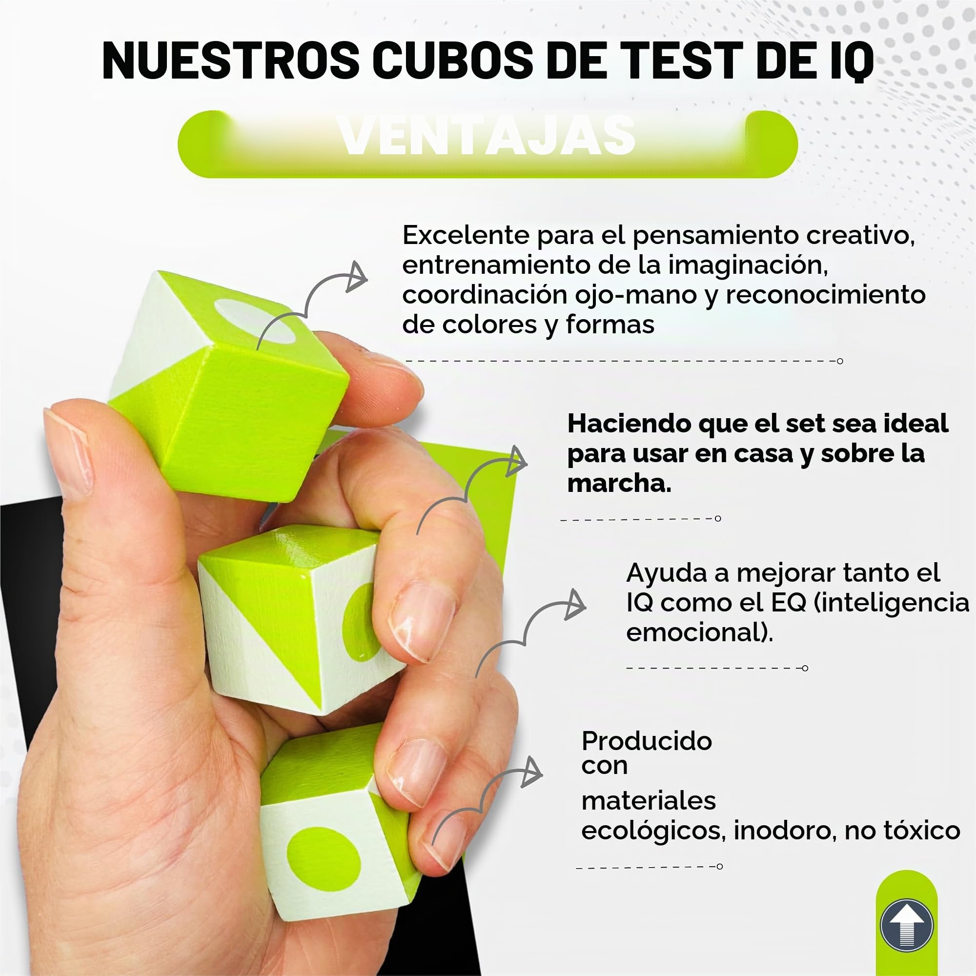 PrfcNL Cubos de Prueba (Verde) - 16 Cubes, práctica para la Prueba de diseño de Bloques, Pruebas WAIS IV y WISC V
