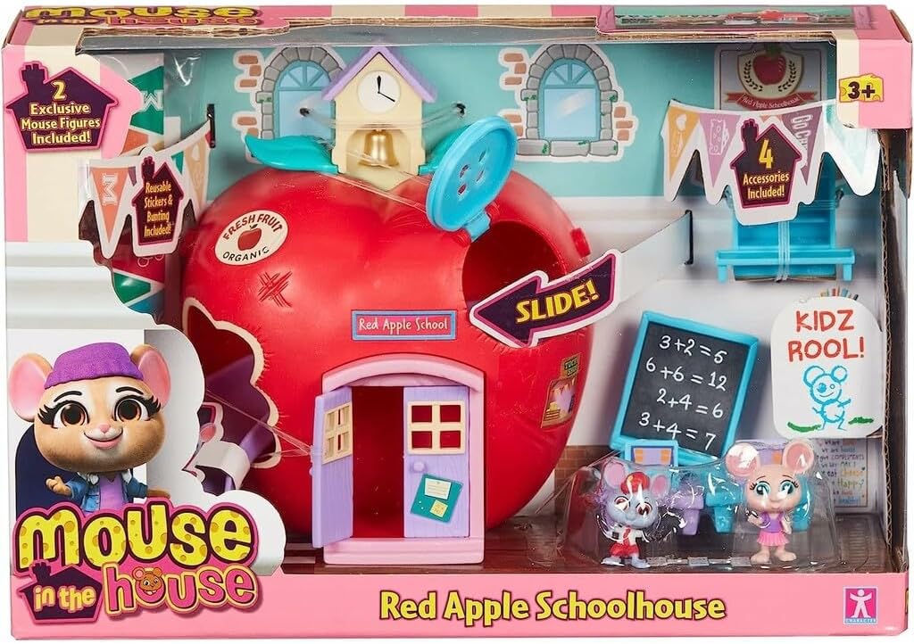 Bandai Millie & Friends Mouse in The House 'Red Apple' School Playset, Collectible Toys, Imaginative Play, Gift for Ages 3-7