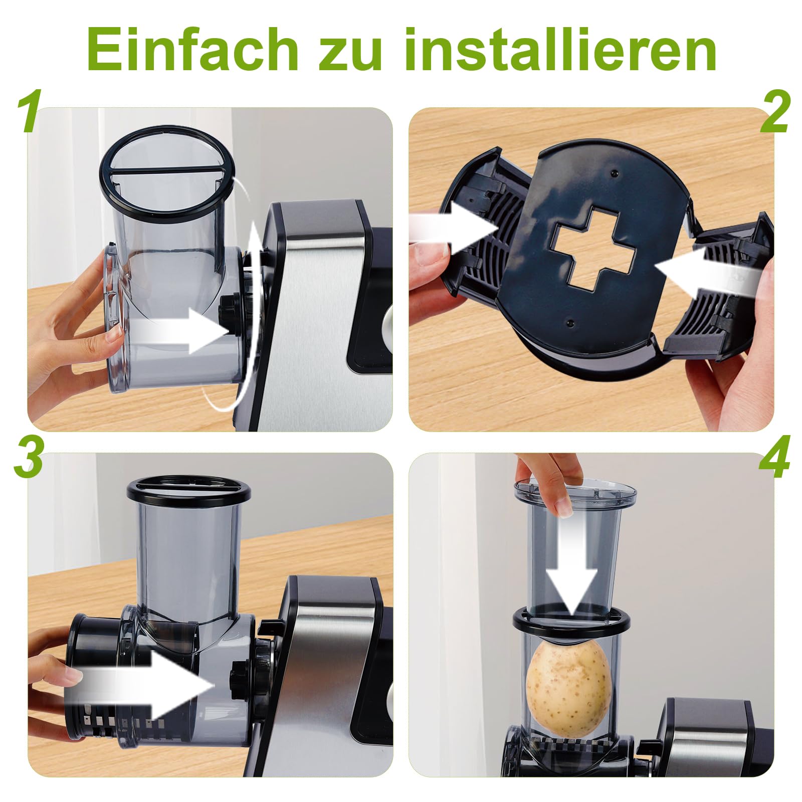Rallador de queso eléctrico mejorado con 300 W de potencia y 7 cuchillas de acero inoxidable, procesador de alimentos de un botón para cortar, rallar y moler queso, verduras, frutas y frutos secos – f