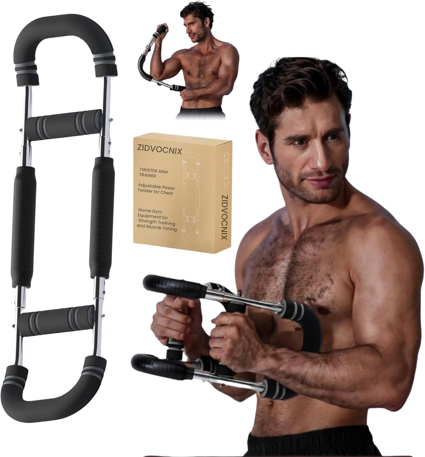 Twister Arm Trainer for Men, Adjustable Chest Workout Equipment, Mr Sculpt Gorilla Bar, Flexbar Arm & Forearm Strength Trainer for Home Gym Muscle Building Twister Arm 66-88lbs