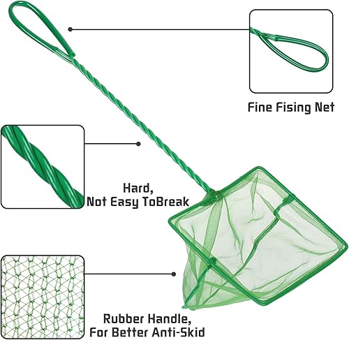 Miniatura 2 de 3 redes de pesca de acuario de malla fina, redes de captura rápida, redes de pesca de nailon con mango largo de plástico para pecera, verde, 3