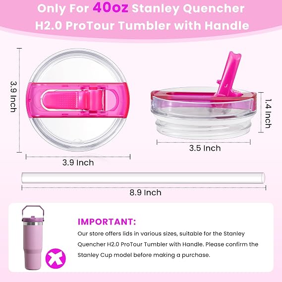 2 Pack Detachable Flip Straw Lid Replacement for 40 oz Stanley Quencher H2.0 & ProTour, Leakproof Spill Proof Lids Straw Cover for Stanley Cup Accessories 40oz, Easy to Clean (Purple,Purple)