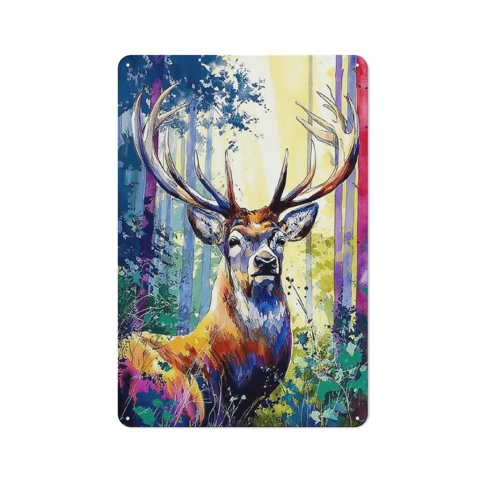 Junmoney Colorful Forest Deer Painting -2 Rustic Tin Sign 30X20cm Featuring For Garage Or Workshop, For Garage, Workshop And Man Cave Decoration