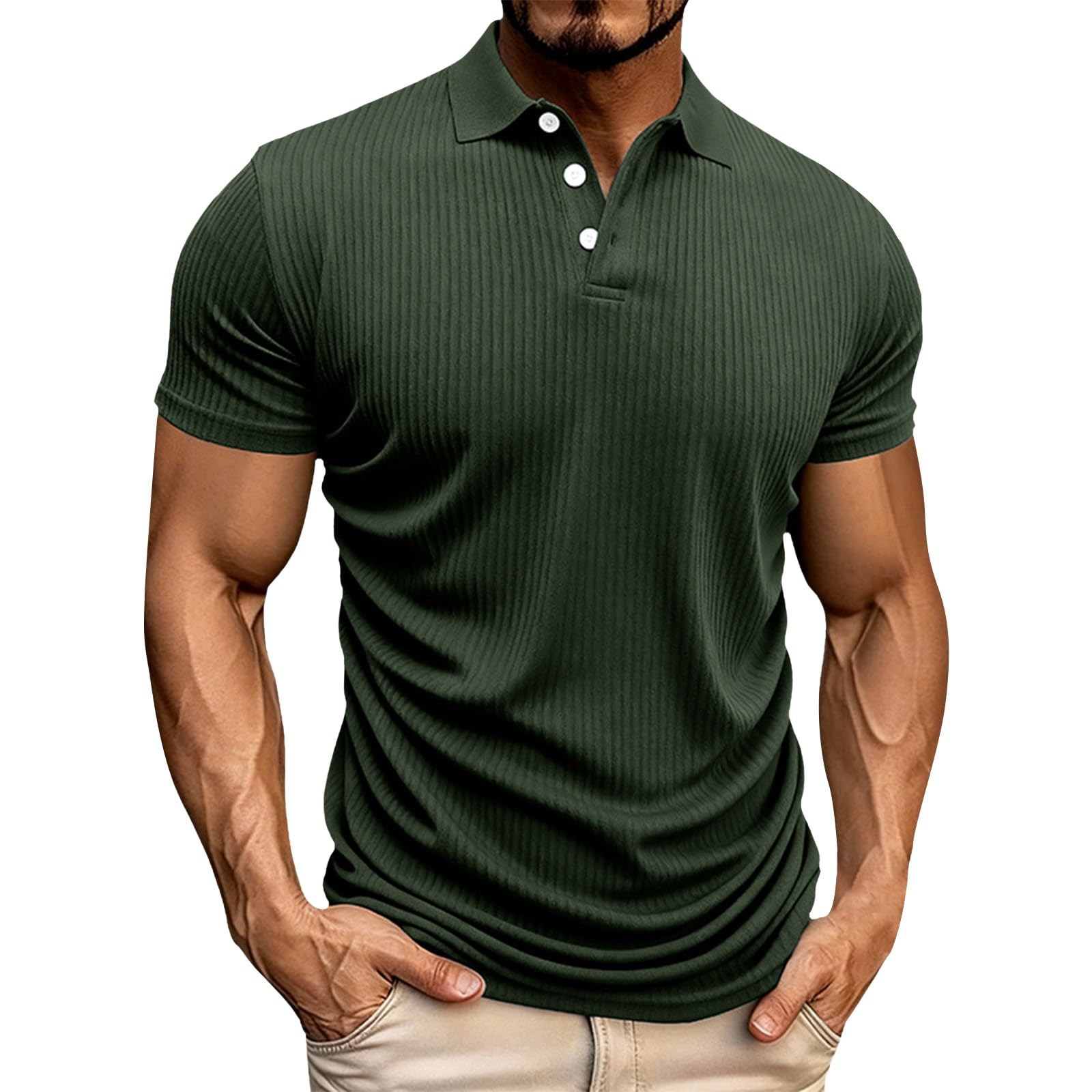 Polo élastique à texture rayée verticale pour homme actif et dynamique - 5