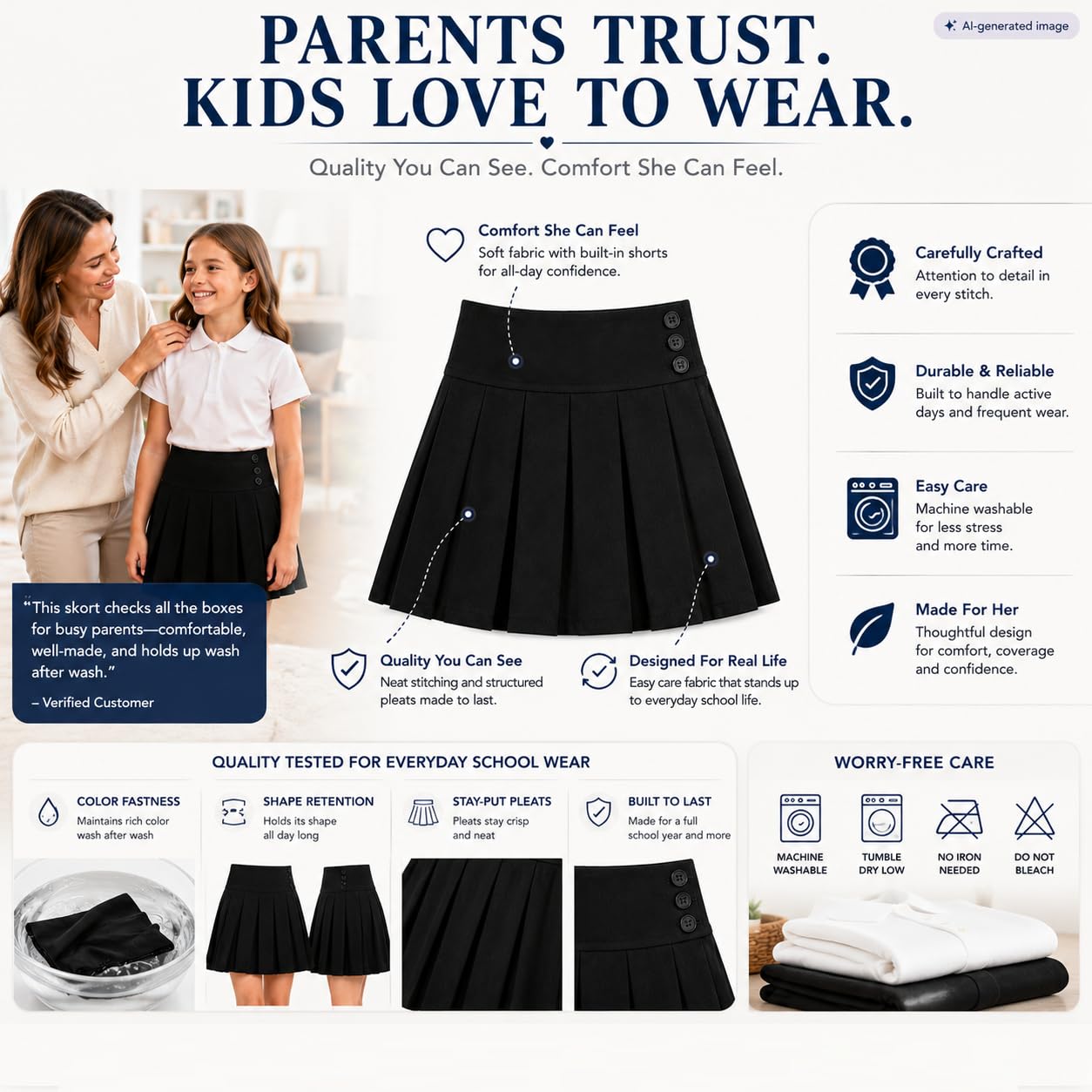 Bienzoe Falda de Uniforme Escolar para niñas: Falda Plisada elástica con Cintura Ajustable para niños, Negro, 10-11 Years