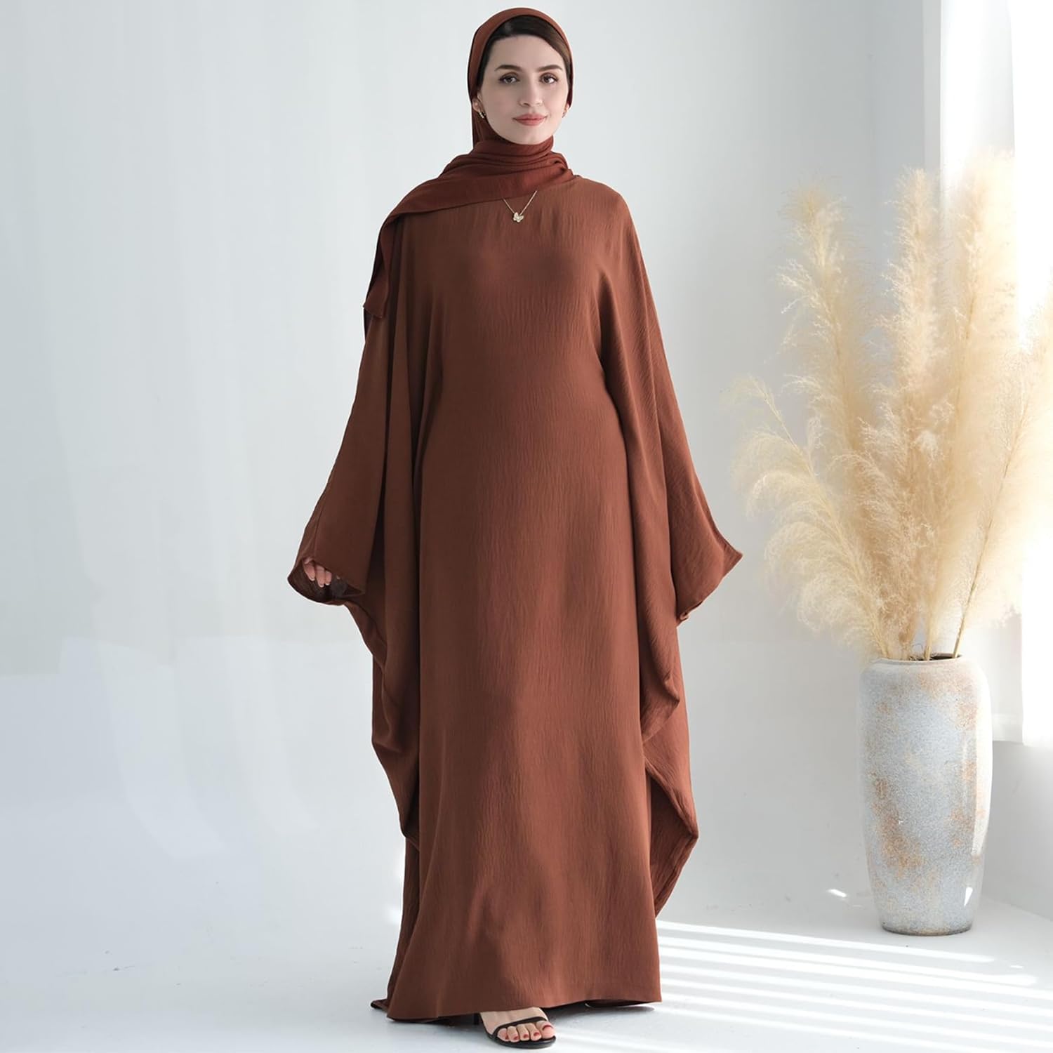 Women Muslim Abaya Dress 1Piece Bat Sleeve Islamic Maxi Robe Fashion Jilbab for Women Eid Kaftan Muslim Robe - Image 2