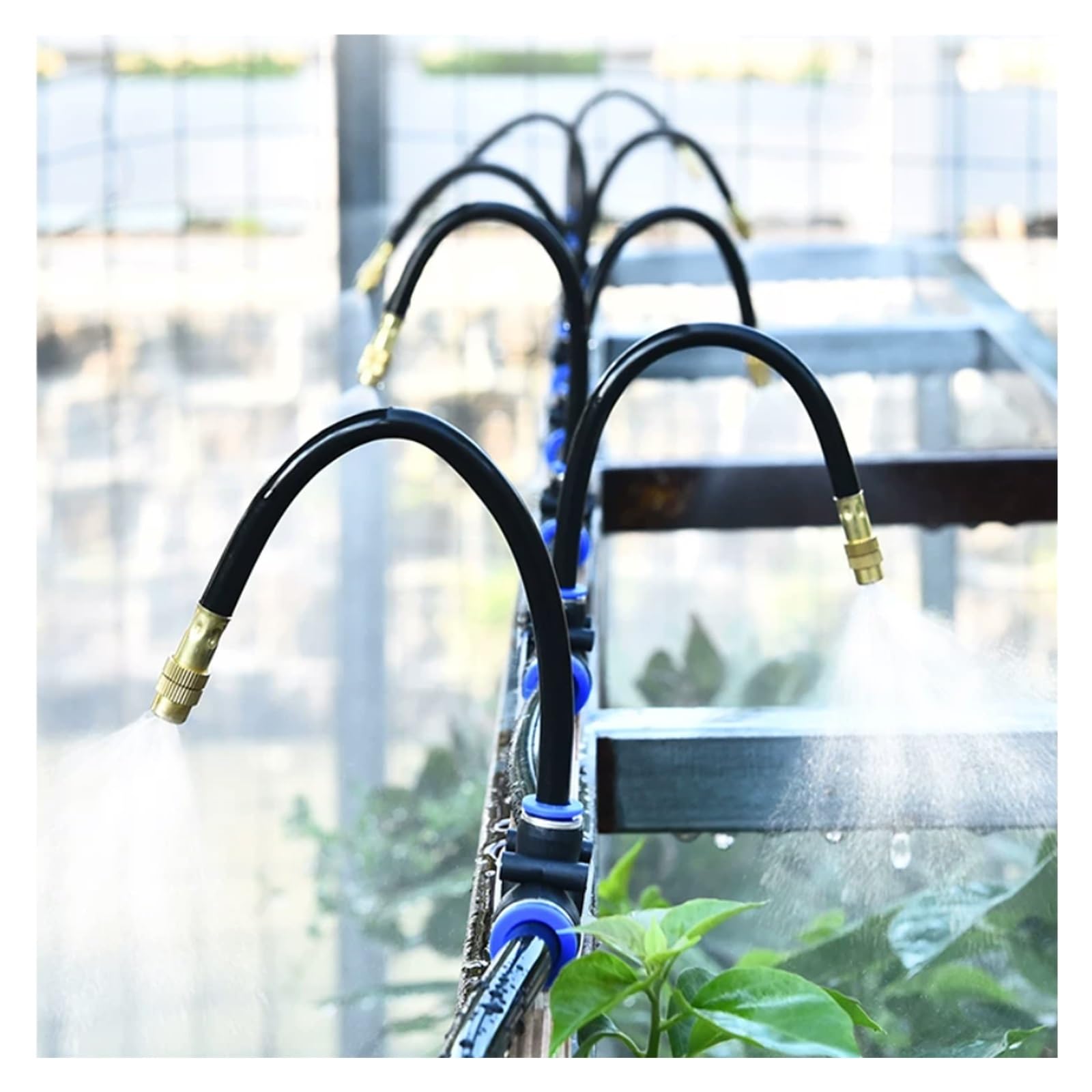 MZZKFC Adjustable Gooseneck Misting Kit, Garden Watering Sprinkler with Anti-rust Brass Sprayer, for Greenhouse Irrigation Livestock Barn & Outdoor Fog Cooling(98.4ft/30m)