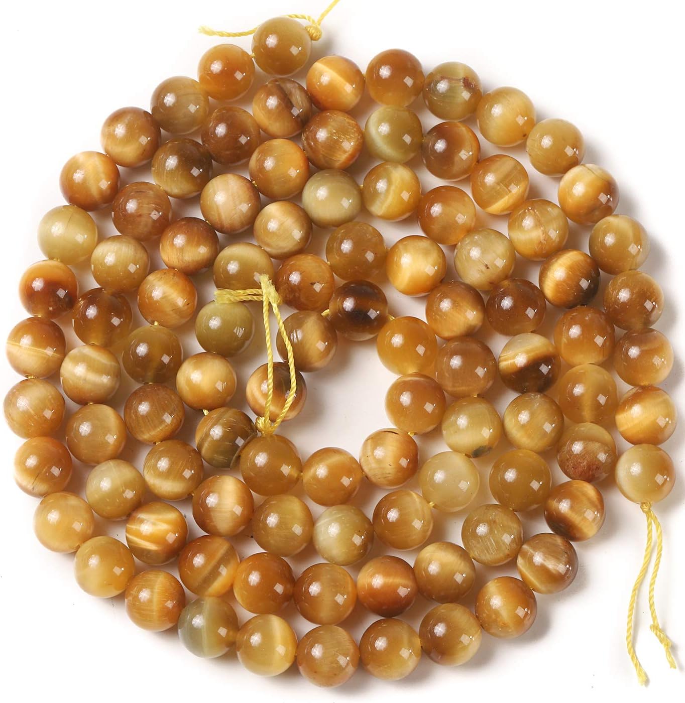 MGIE Natural Loose Round Smooth Semi-Precious Healing 3A Grade Gold Tiger Eye Stone Gemstone Beads for DIY Jewelry Making Full Strand 8mm 15.5" (Approx 45pcs) Gold Tiger Eye 8mm