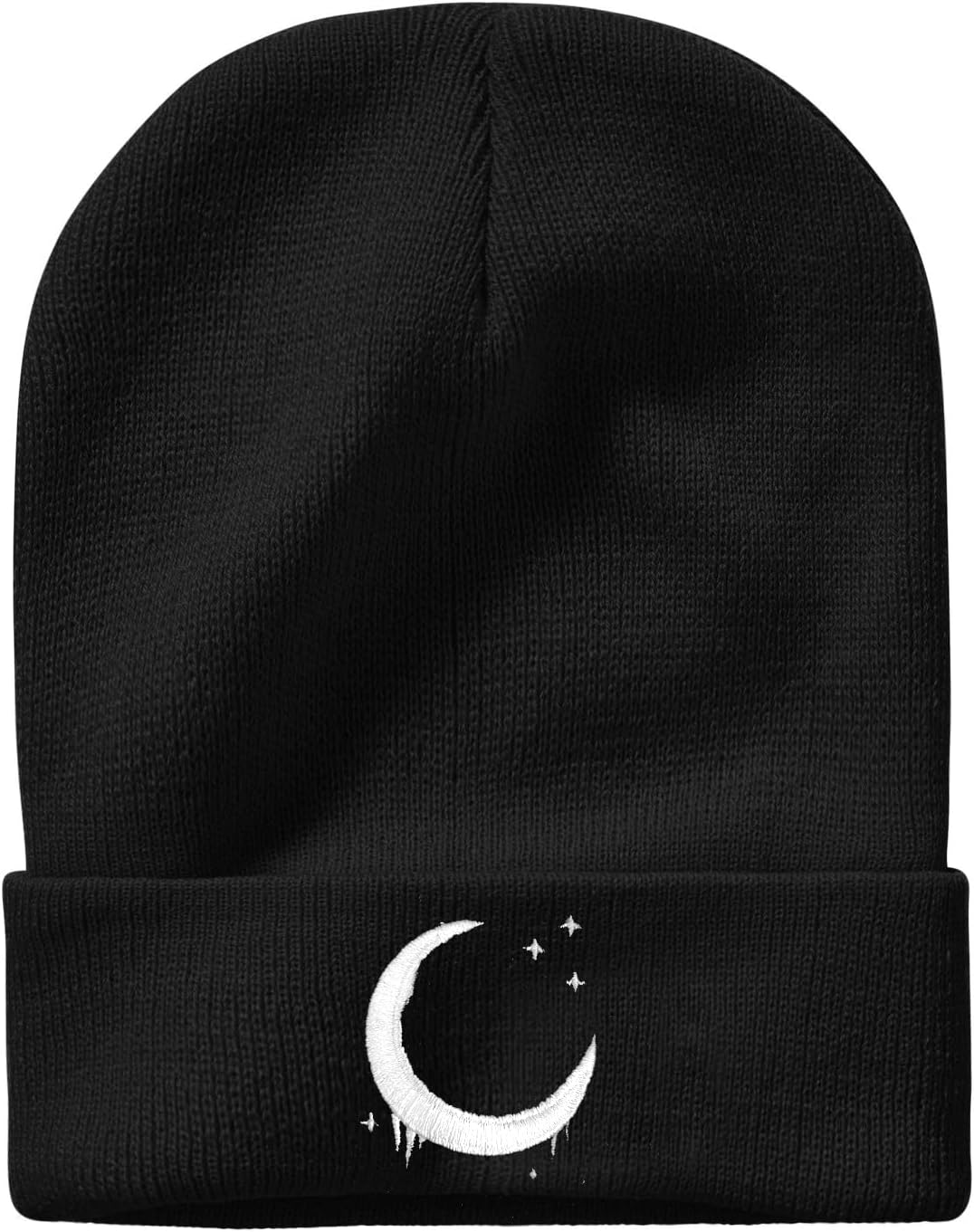 Goth Crescent Moon Embroidery Beanie Hat for Men Women Winter Warm Stretch Skull Knit Hats Cap Black - Image 6