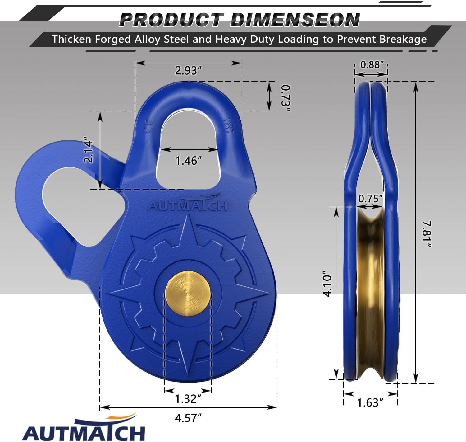 AUTMATCH 3/4" D Ring Shackles with Winch Snatch Block Pulley 18 Ton, Max 79,366Lbs Break Strength, Heavy Duty Off Road Recovery Towing Pulley Blocks Winch Rope, ATV, UTV, Truck, Blue