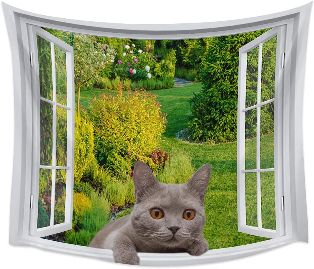 Tapestry Wall Aesthetic Cat Outside The Window Home Decor