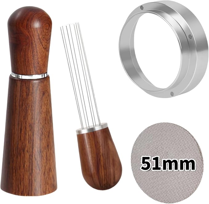 51mm Espresso Accessories Kit,316 Stainless Steel WDT Tool Espresso,Dosing Funnel and Puck Screen Set，Espresso Distribution Tool,Espresso Coffee Stirrer for Barista