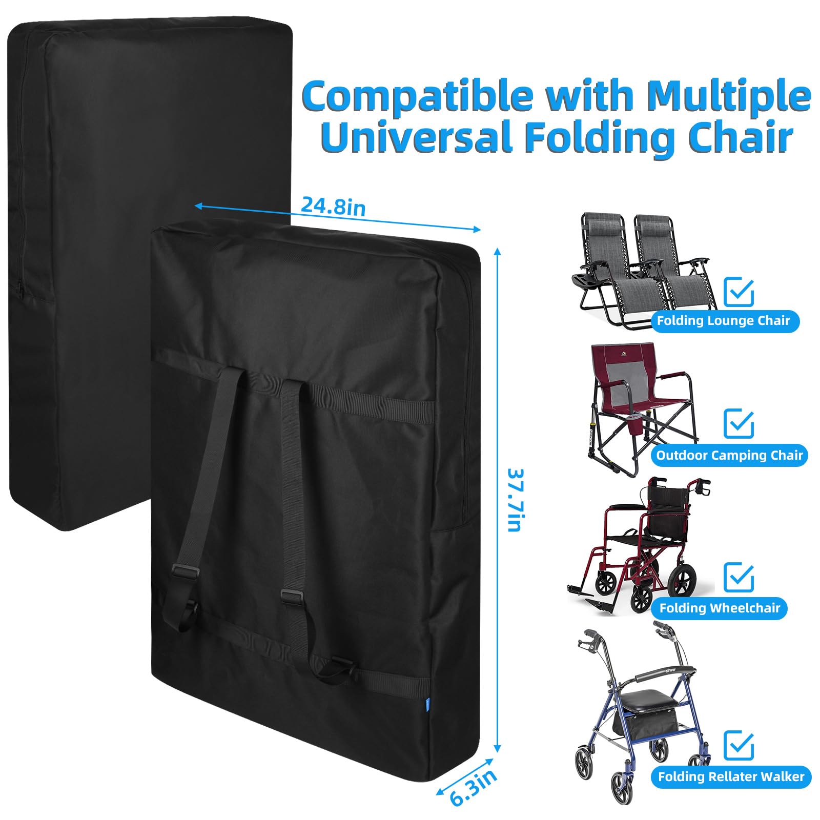 Bolsa de repuesto plegable para silla con correa de hombro ajustable y apertura de cremallera para silla de campamento, silla de salón plegable, silla de gravedad cero, bolsa de almacenamiento 2