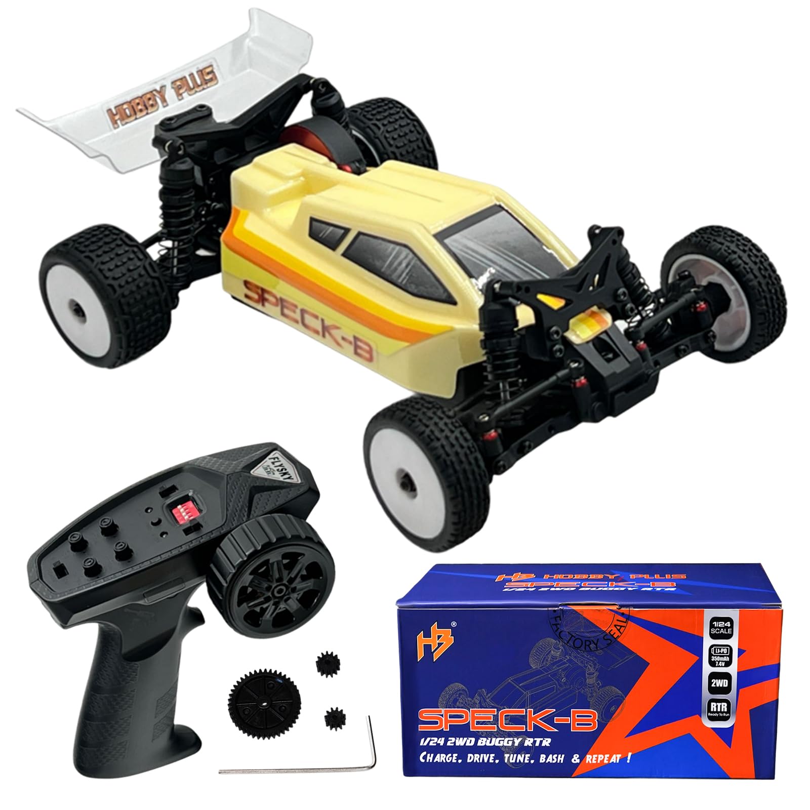 HOBBYPLUS Speck B 1/24 2WD Mini RC Car - RTR RC Buggy, Fast Mini Racing Buggy, Brushless Ready with Oil-Filled Shocks – Fun Indoor Remote Control Car Racing Vehicles for Adults (Vintage Creme)