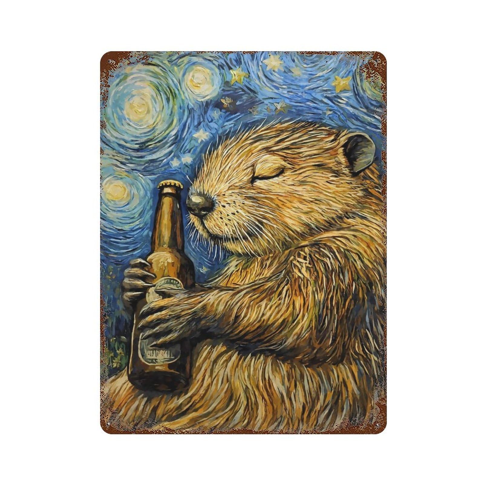 Beaver Beer in Starry Night Rust Effect Tin Sign 15.7"x11.8", Novelty Wall Decor for Garage, Pub Or Kitchen