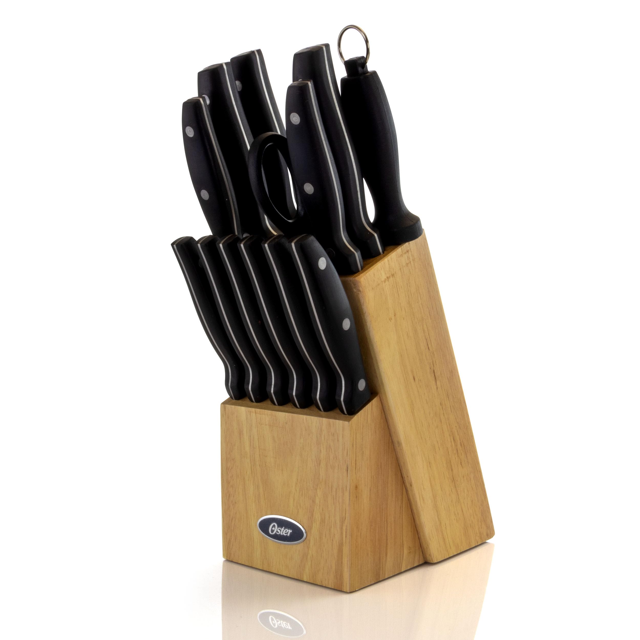 Oster 69529.14 Granger 14 Piece Cutlery Set with Wood Block, Black handles