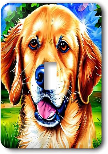 3dRose Attractive Golden Retriever dog face. Summer green... - Light Switch Covers (lsp-376133-1)