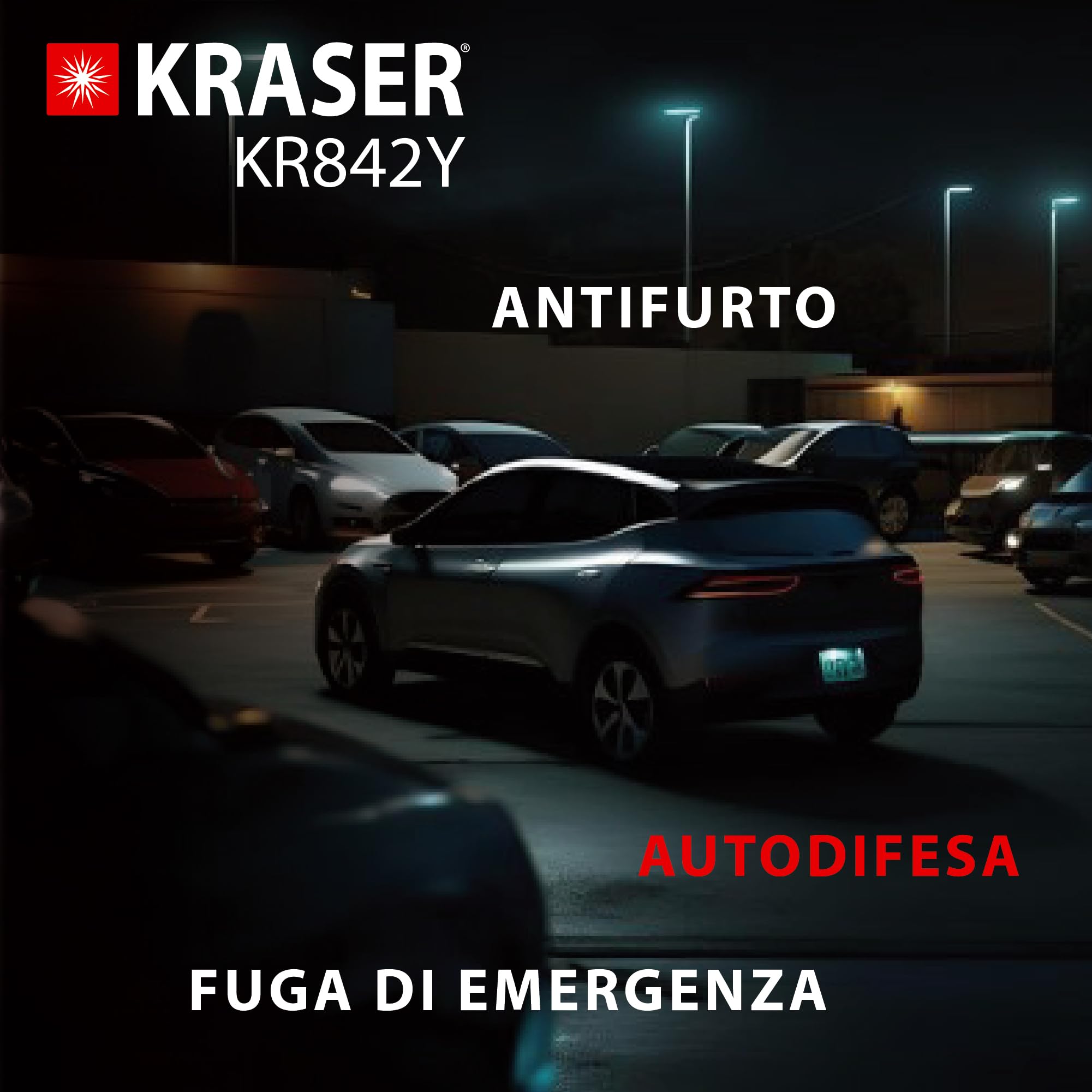 KRASER KR842Y Antifurto Auto Blocca Sterzo Alta Sicurezza, Doppio Gancio Regolabile, Piu Sicuro e Deterrente, Blocco Volante Protezione Antigraffio, Bloccasterzo Universale Automobile Camper Fourgone