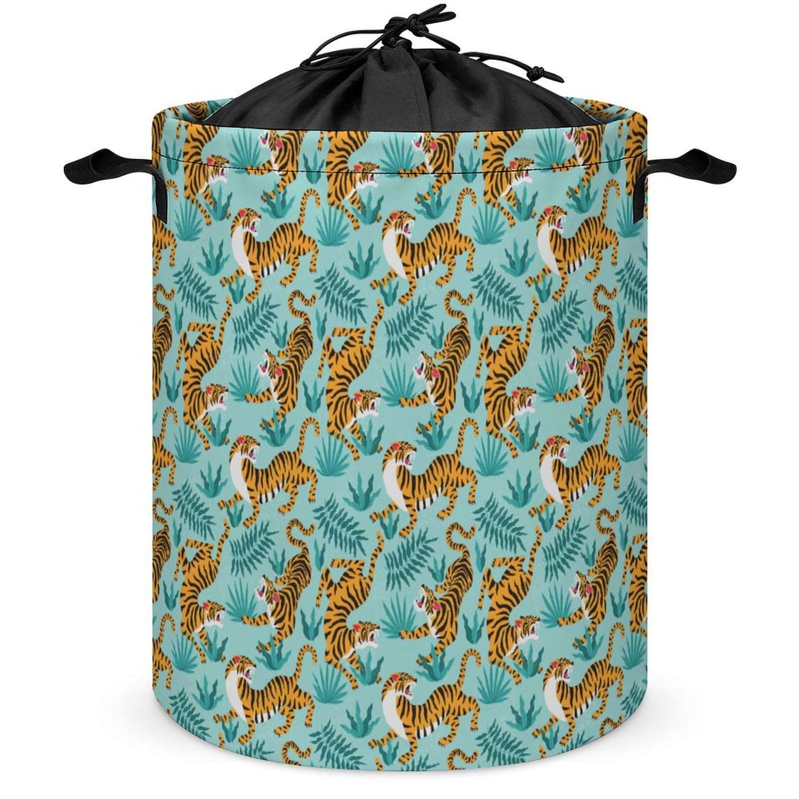 Qjjinxior Drawstring Laundry Hamper, Tiger Pattern Laundry Basket, Washing Basket with Handle