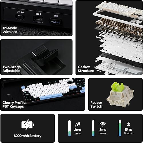 Miniatura 3 de EPOMAKER X Aula F108 PRO - Teclado inalámbrico para juegos con pantalla, batería de 8000 mAh, 104 teclas y perilla intercambiables en caliente y