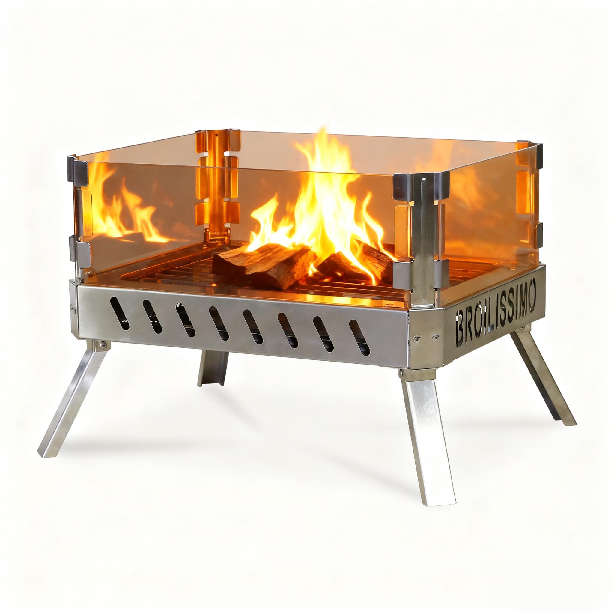CCLIFE Feuerschale mit Glaskeramik, klappbar tragbar, Feuerschale für Garten Outdoor Camping, Feuerkorb mit Grillrost Feuerstelle Edelstahl