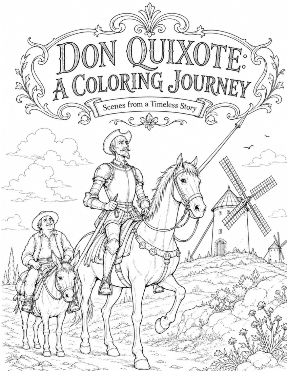 Don Quixote Coloring Book for Adults and Teens: 48 Literary Scenes from the Classic Novel by Miguel de Cervantes (Literary Coloring Books for Adults & Teens)