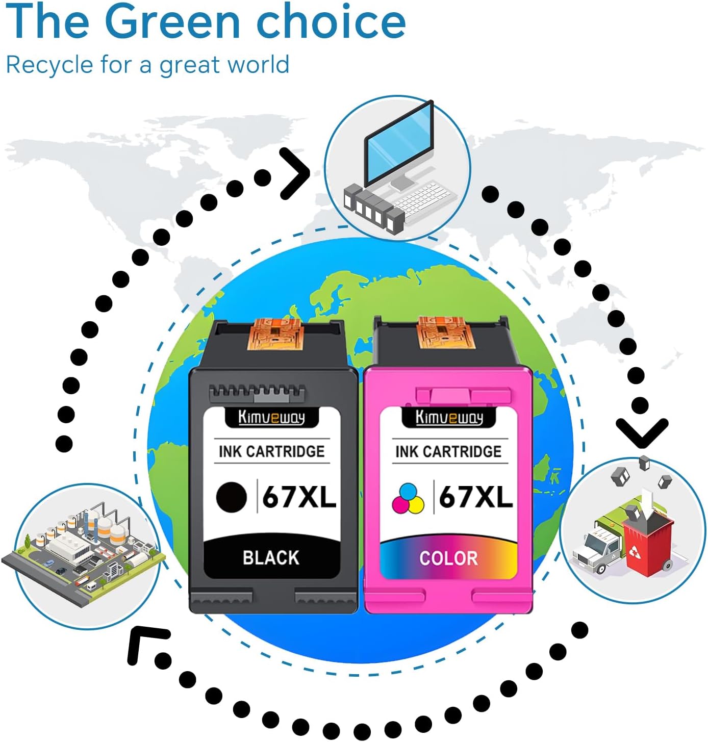 67XL Ink Cartridges Black/Color Combo Pack for HP Printer Compatible for HP Ink 67 High Yield for HP67XL Work for DeskJet 2755e 2800e 2855e 4255e 4155e 2700 Envy 6055e 6400 6455 6485 6000 (2 Pack)
