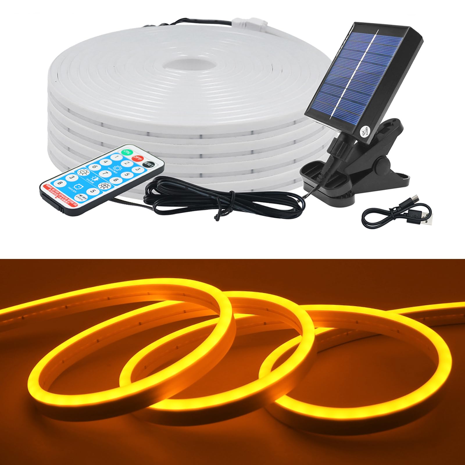 KISUFU 24V Solar LED Neon Strip Lights Outdoor, IP67 Waterproof 120 LEDs/m Dimmable 2835 Neon Light with 1.2W Clip Solar Controller for Yard Garden Decor. — image 1